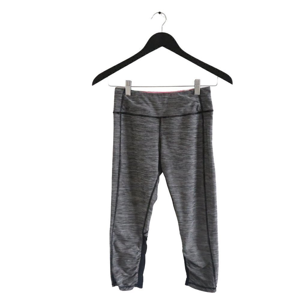 KYODAN Youth Kids Heathered Ruched Contrast Black Grey Leggings Size 8